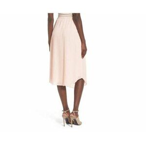 Chelsea28 Pleated Midi Skirt Light Pink Nude Sheer Uneven Hem Sz S